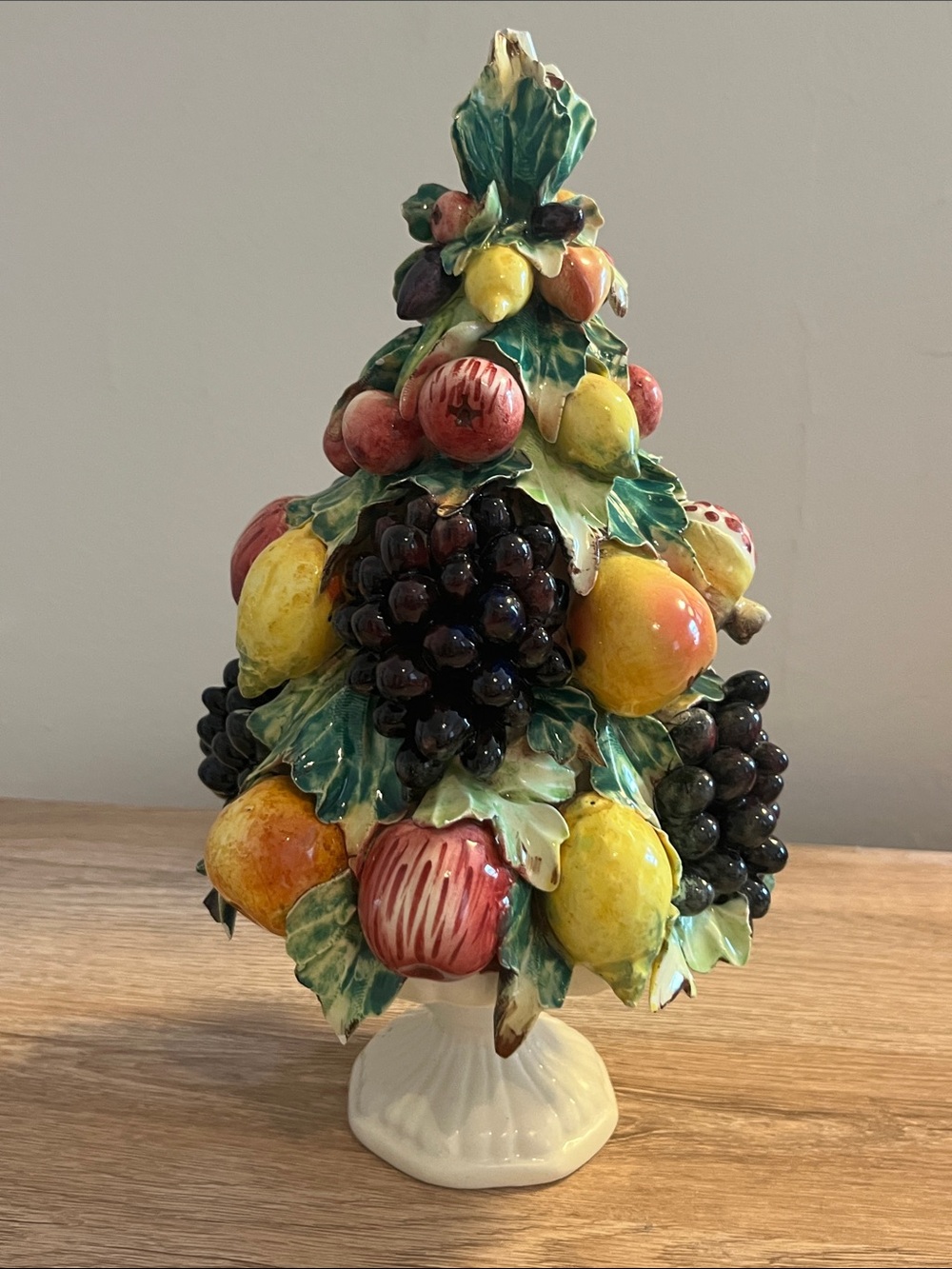 Vintage Ceramic Italian Fruit Holiday Tree Topiary Pedestal Figurine
